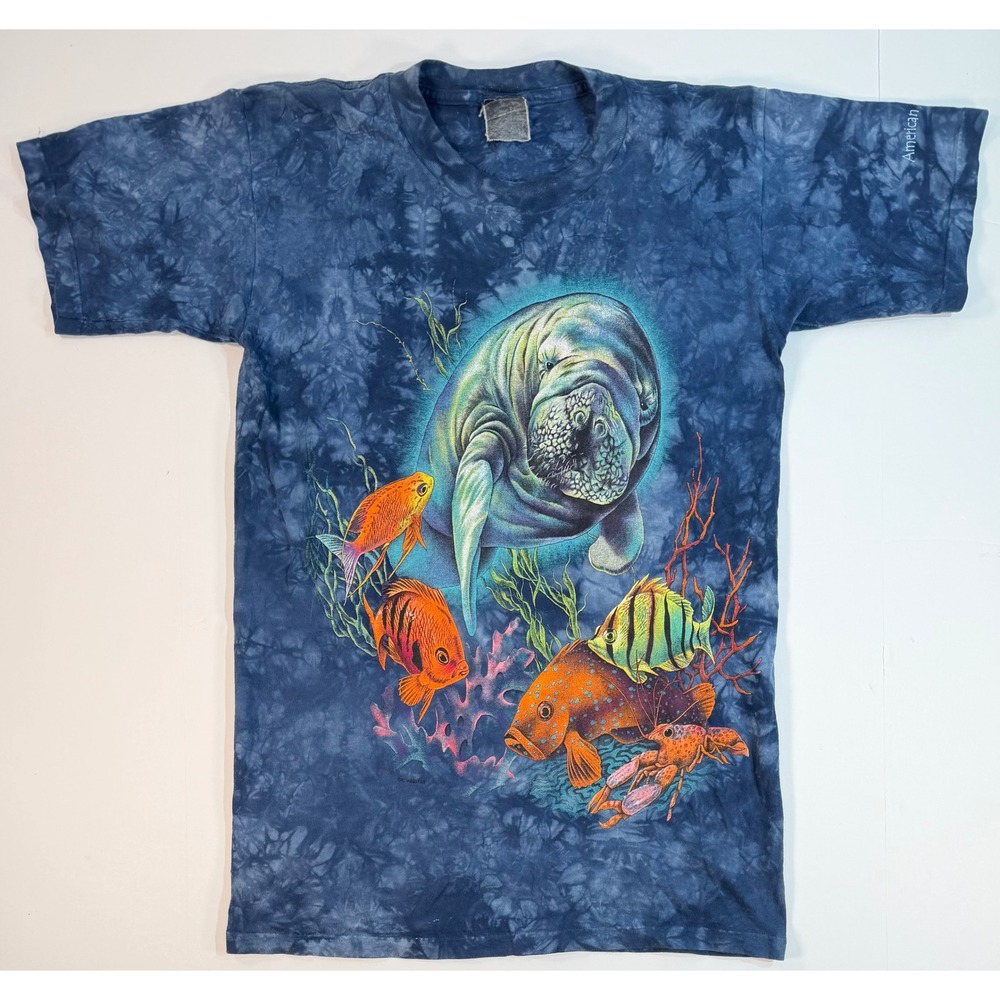 Vintage Manatee Tie Dye T-Shirt Blue American Pro Diving Center Graphic Tee S